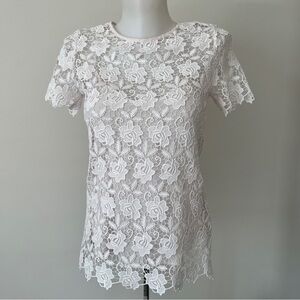 Zara Basic Guipure Lace Top Blouse Short Sleeve Lined Tank Top Floral Pink Sz XS